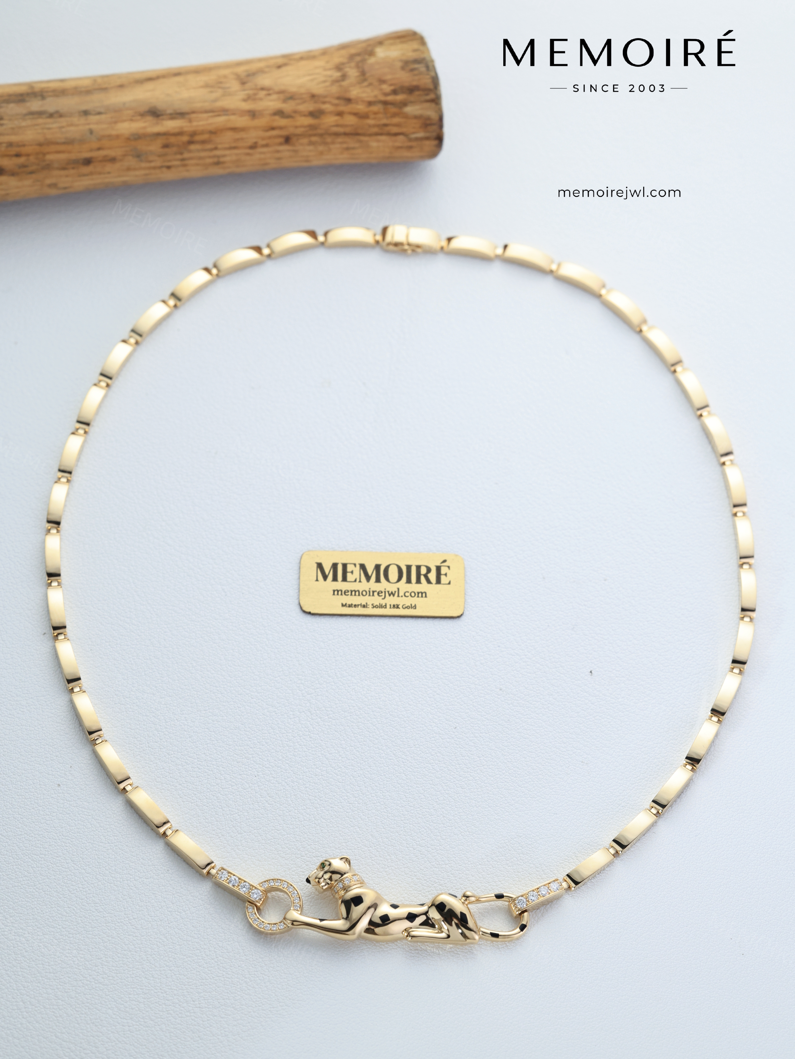 MEMOIRÉ 18K Yellow Gold Side Profile Panther Necklace