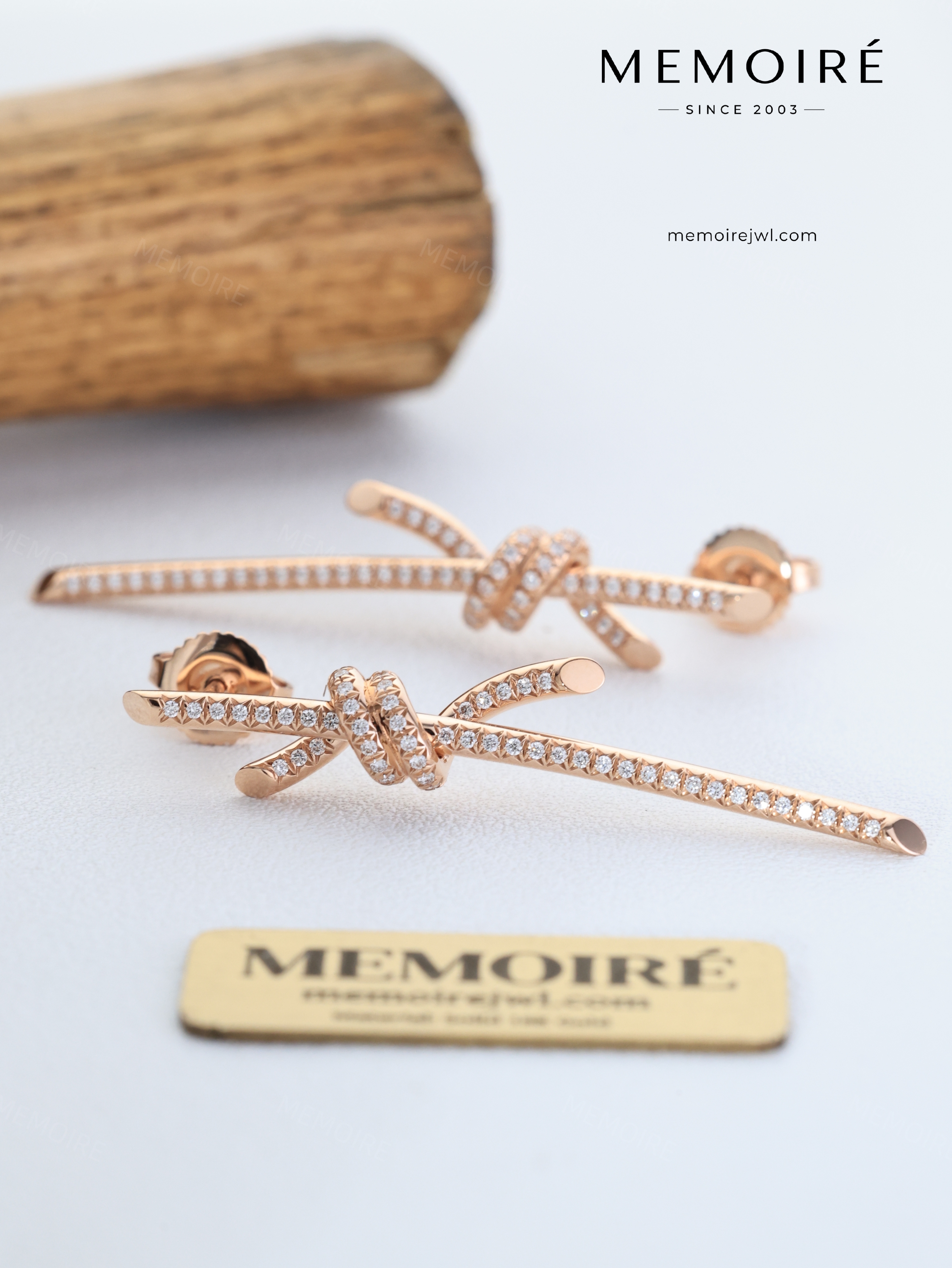 MEMOIRÉ Large Full Pave Diamond Knot Twist Drop Earrings in Rose Gold