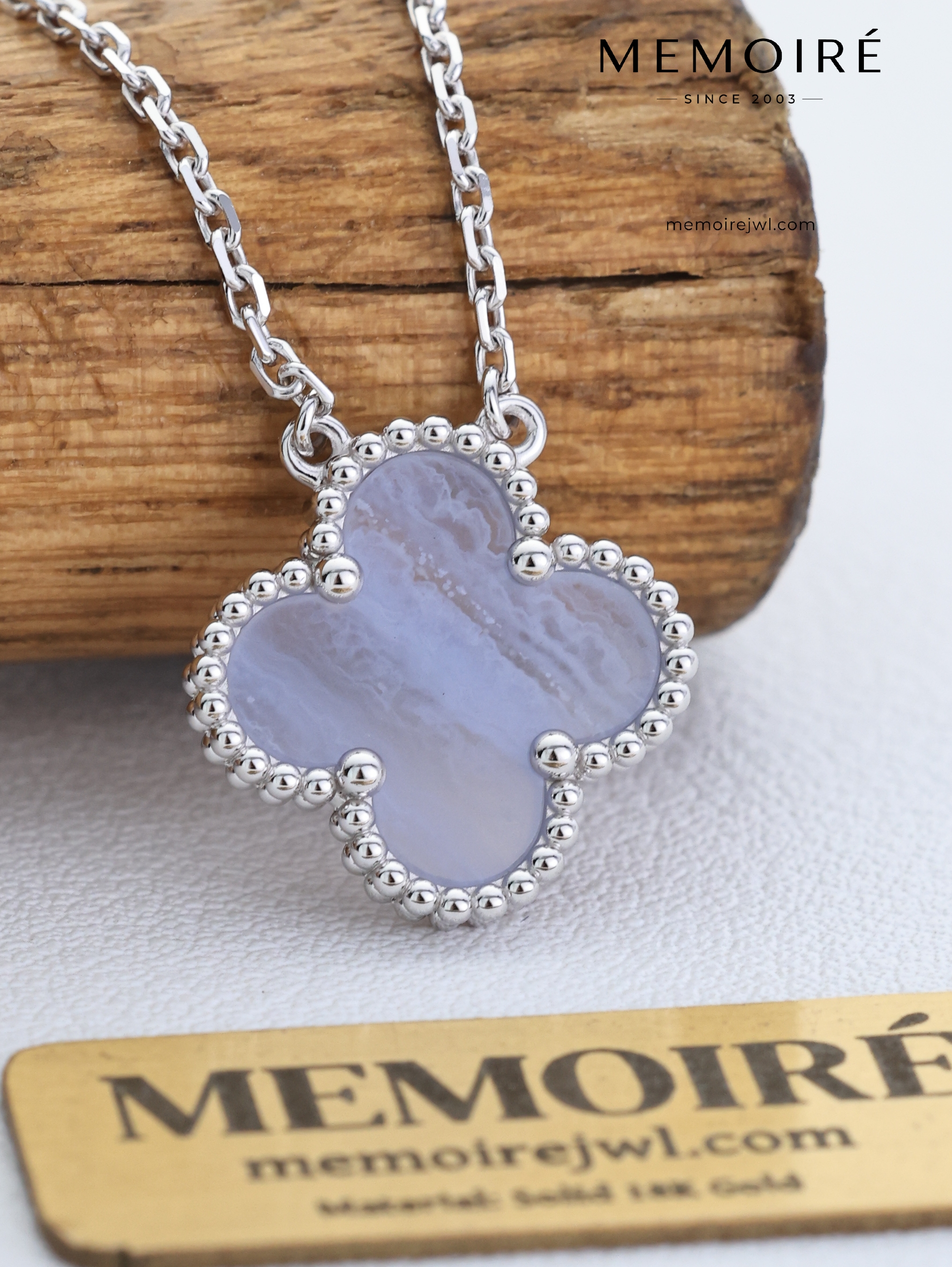 MEMOIRÉ 18K White Gold Purple Jade Single Flower Necklace