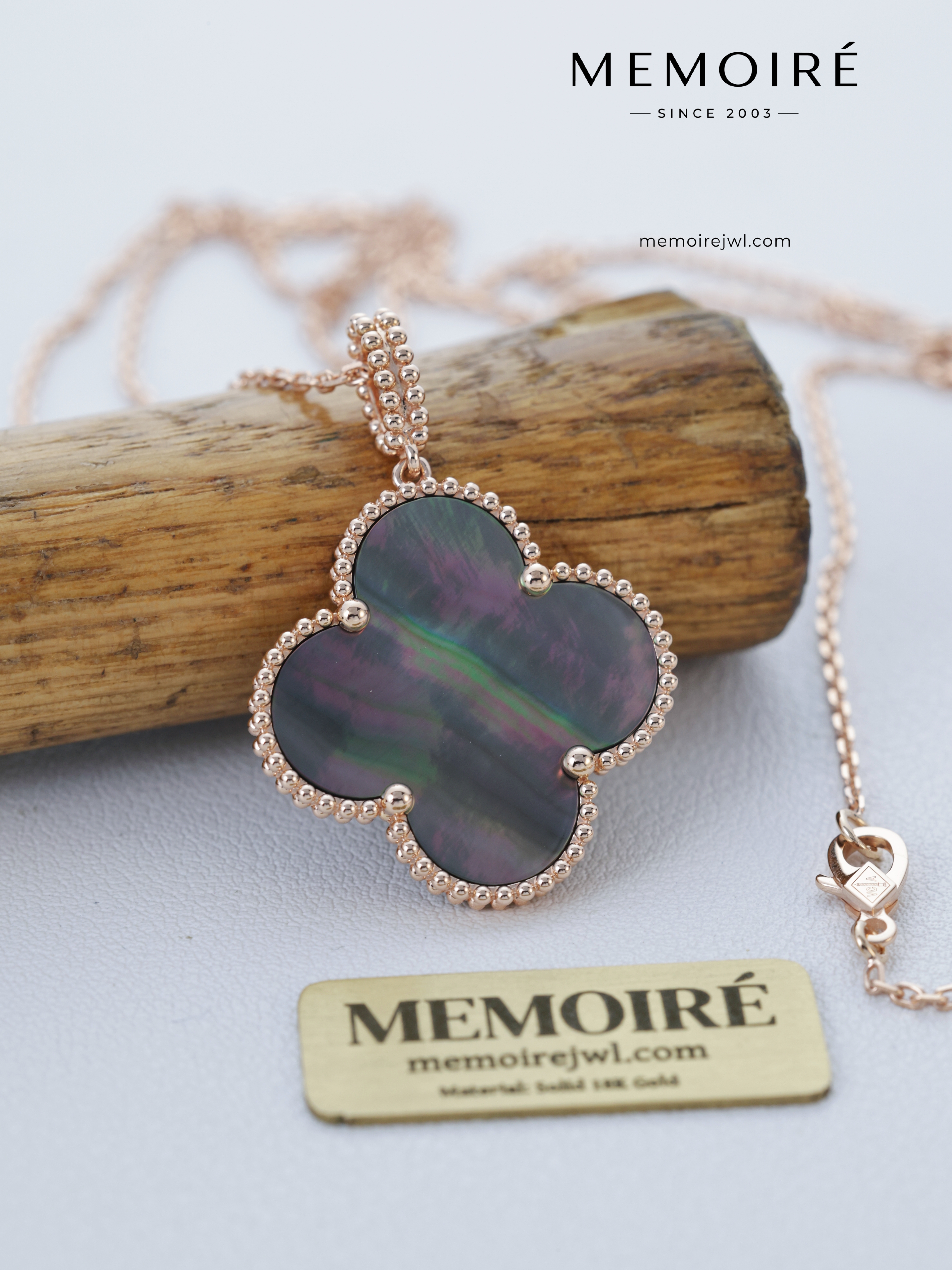 MEMOIRÉ 18K Rose Gold 26mm Grey Mother-of-Pearl Single Flower Necklace