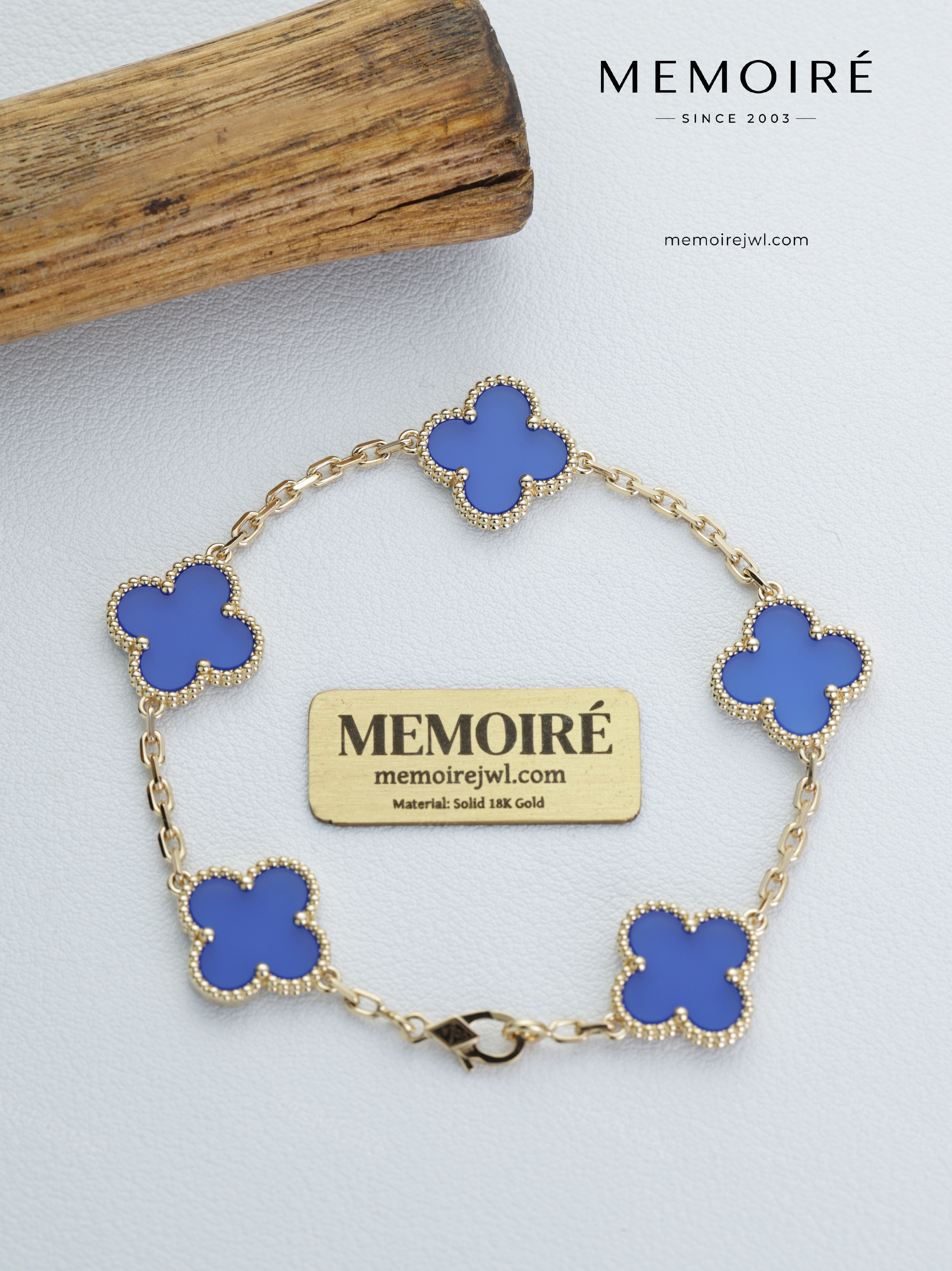 MEMOIRÉ 18K Yellow Gold Blue Agate Five Flowers Bracelet