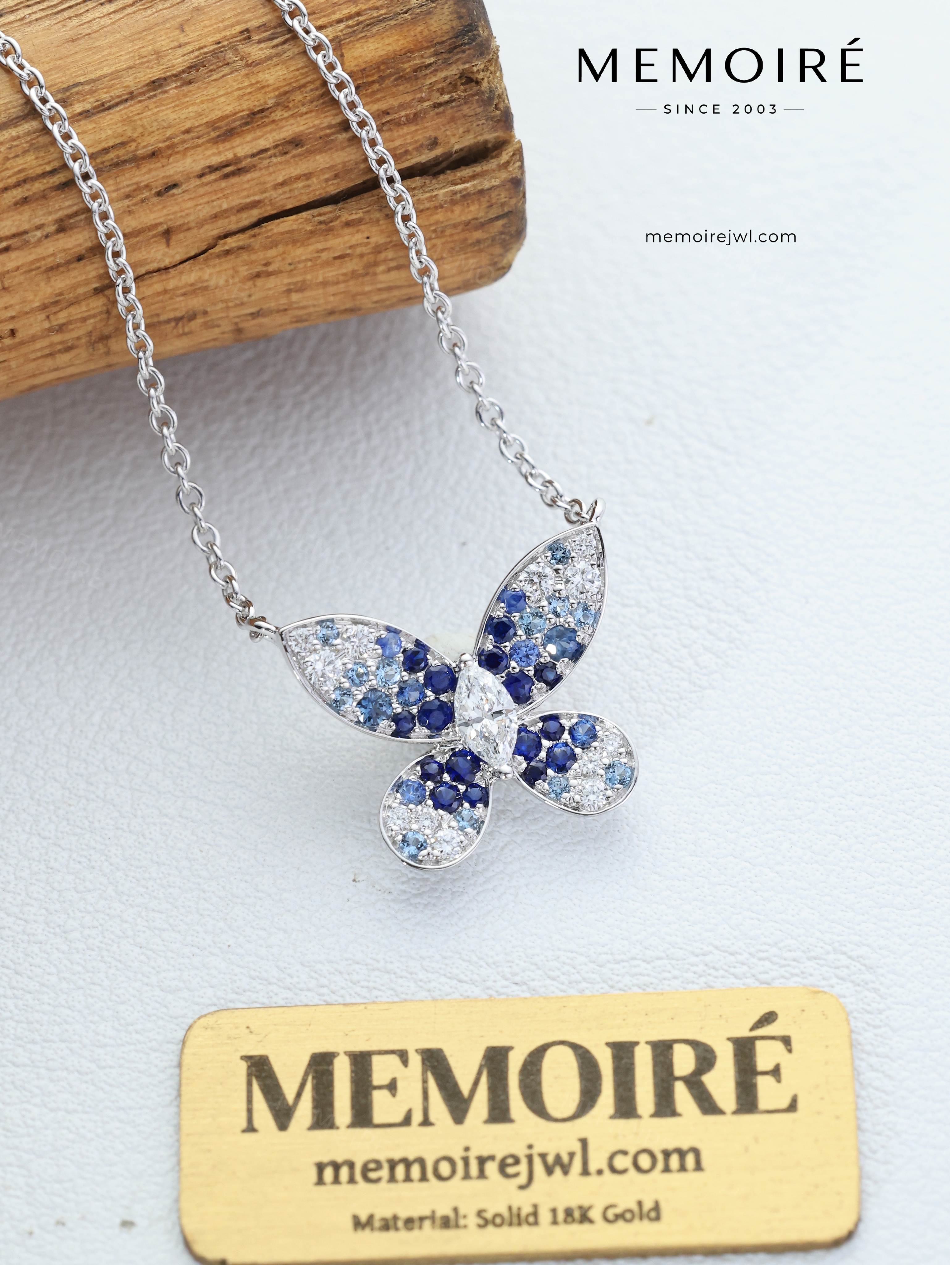 MEMOIRÉ 18K White Gold Colored Diamond Butterfly Necklace