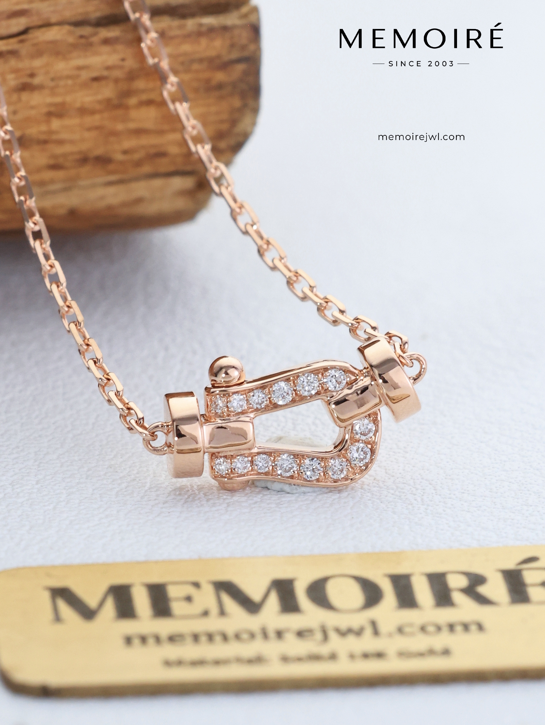 MEMOIRÉ 18K Rose Gold Mini Full Pavé Horseshoe Necklace