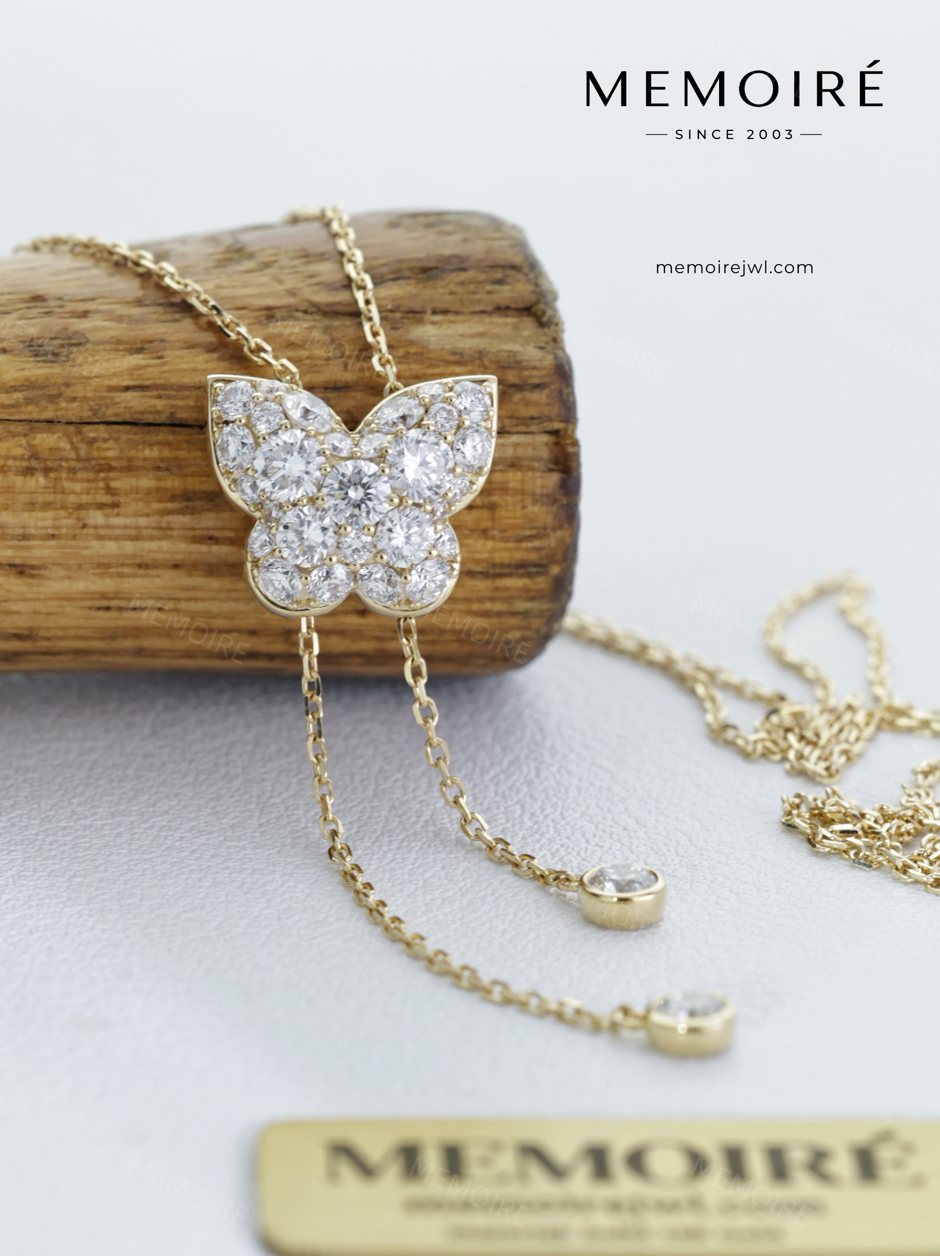 MEMOIRÉ 14K Yellow Gold Full Pavé Butterfly Necklace