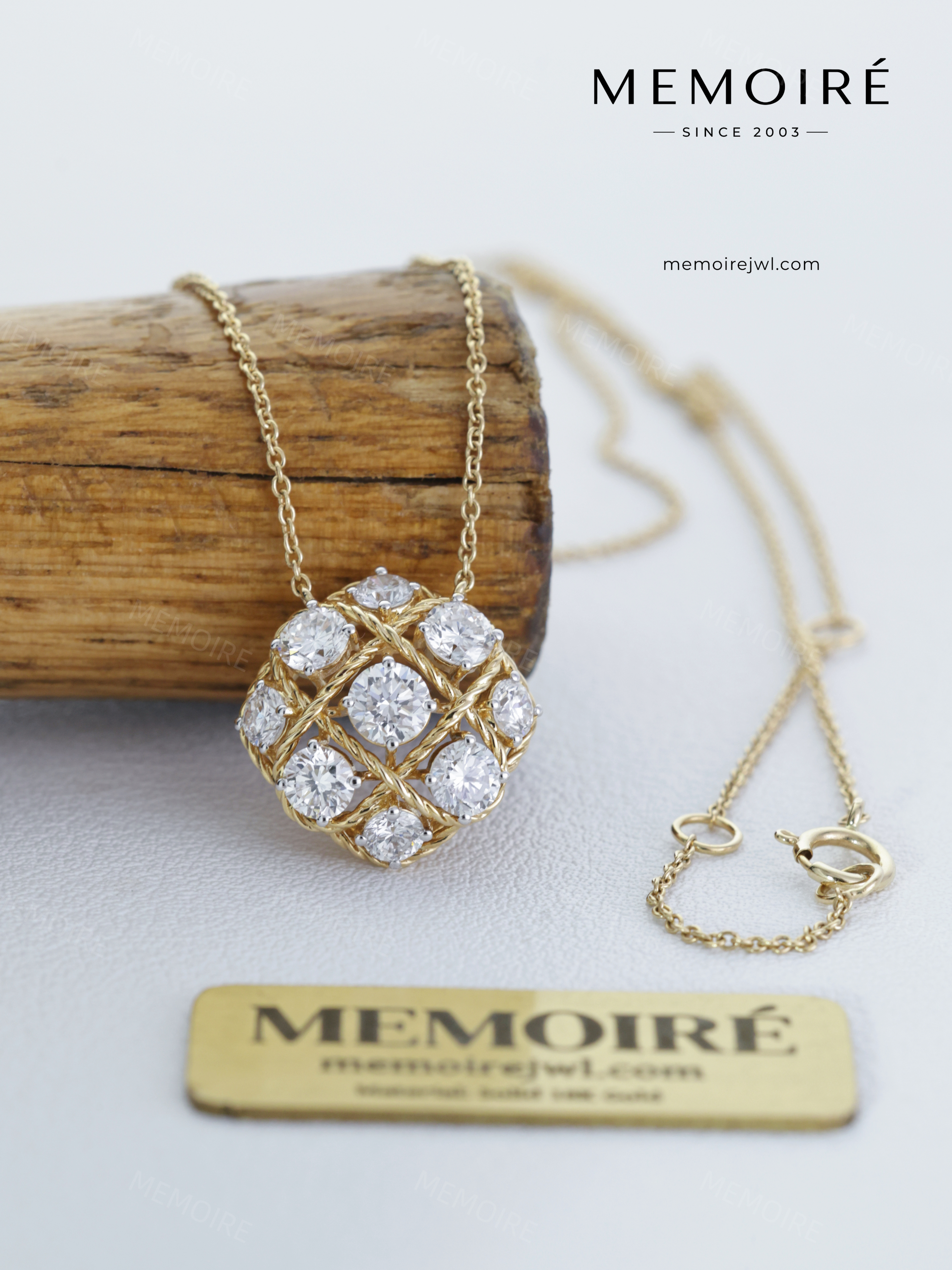 MEMOIRÉ 14K Yellow Gold Nine Stone Openwork Necklace