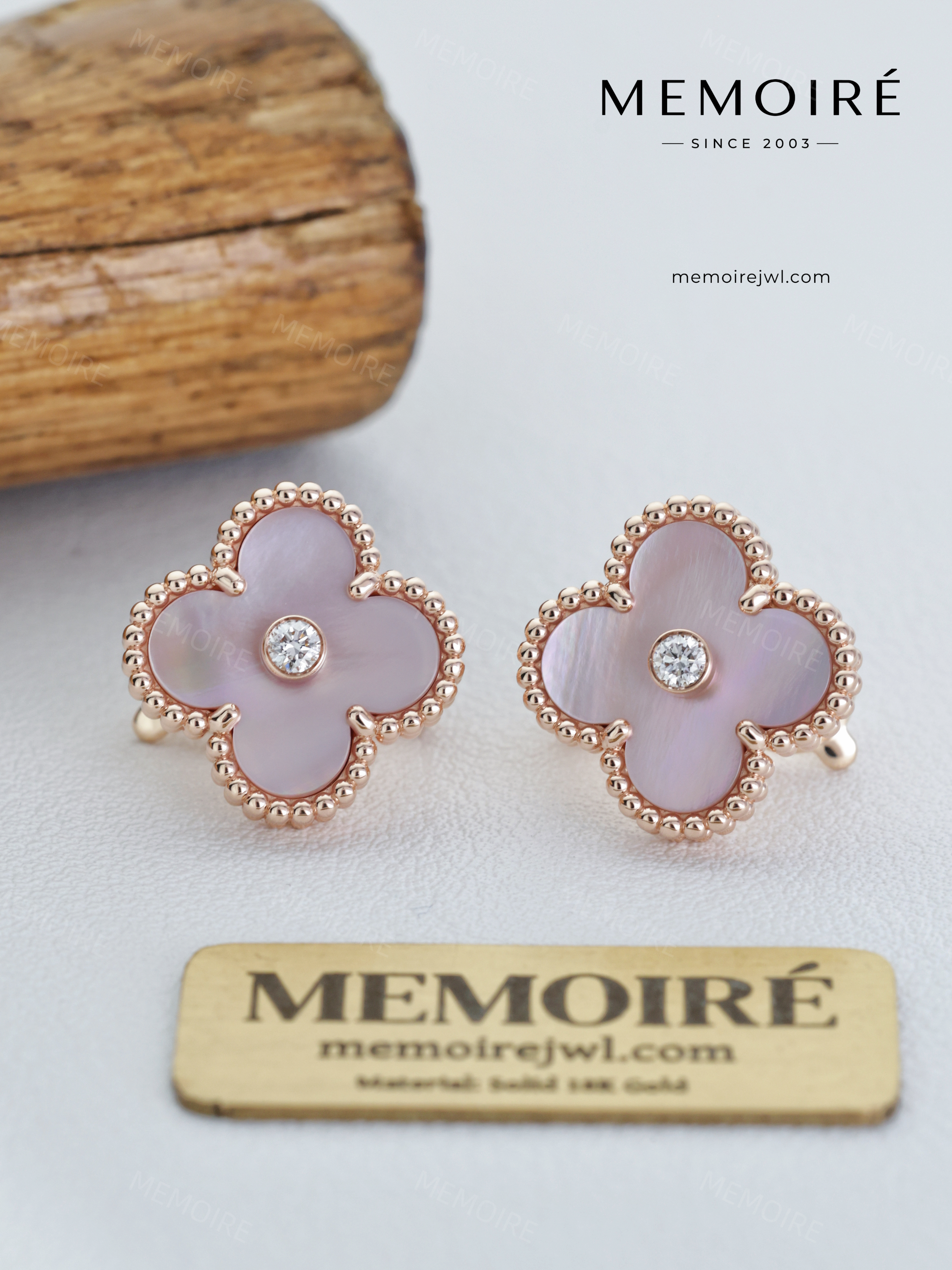 MEMOIRÉ 18K Rose Gold Pink Mother-of-Pearl Single Flower Stud Earrings