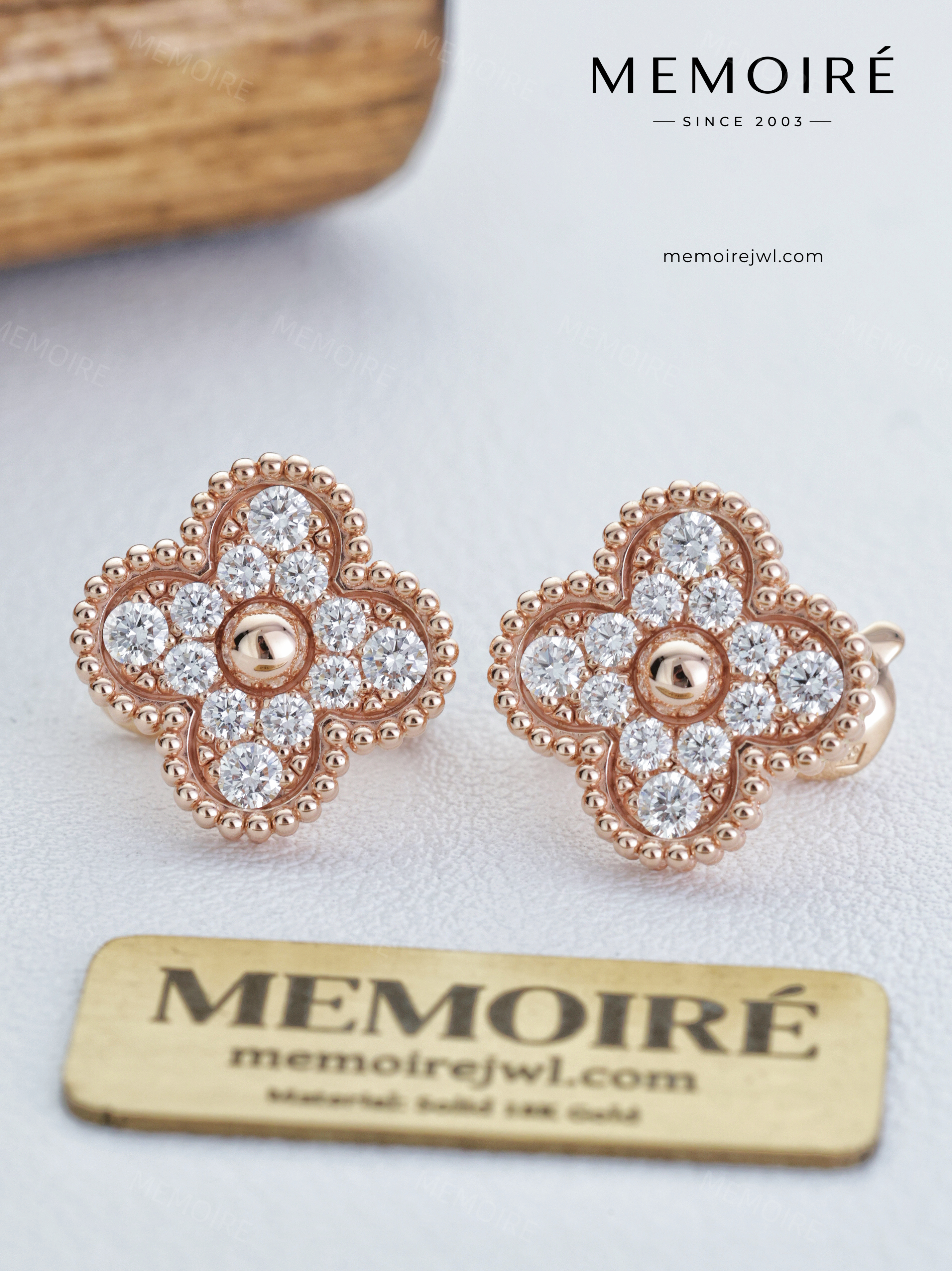 MEMOIRÉ 18K Rose Gold Full Pavé Diamond Single Flower Stud Earrings