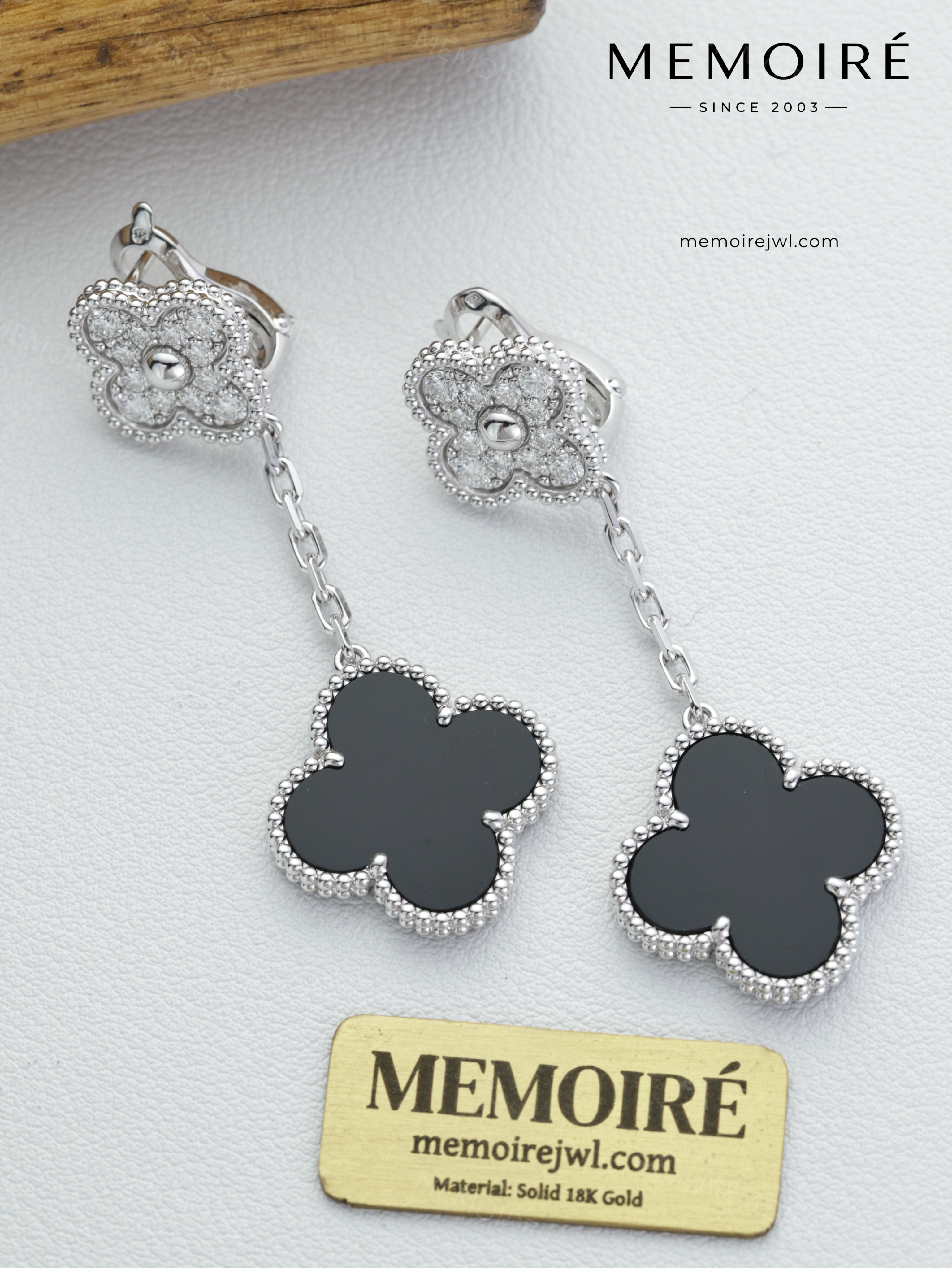 MEMOIRÉ 18K White Gold Panda Alternating Stone Stud Earrings