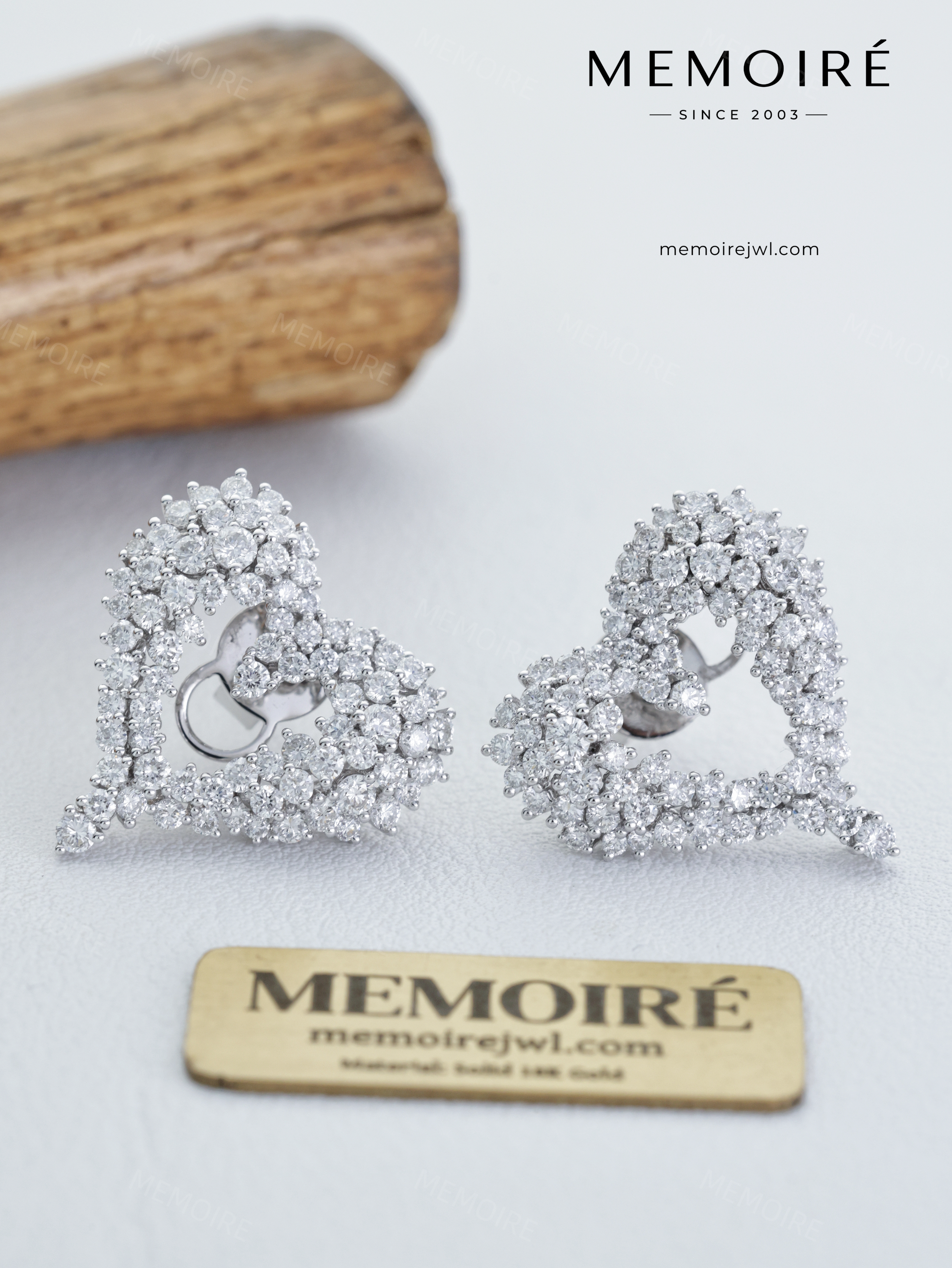 MEMOIRÉ 14K White Gold Full Pavé Diamond Heart Stud Earrings