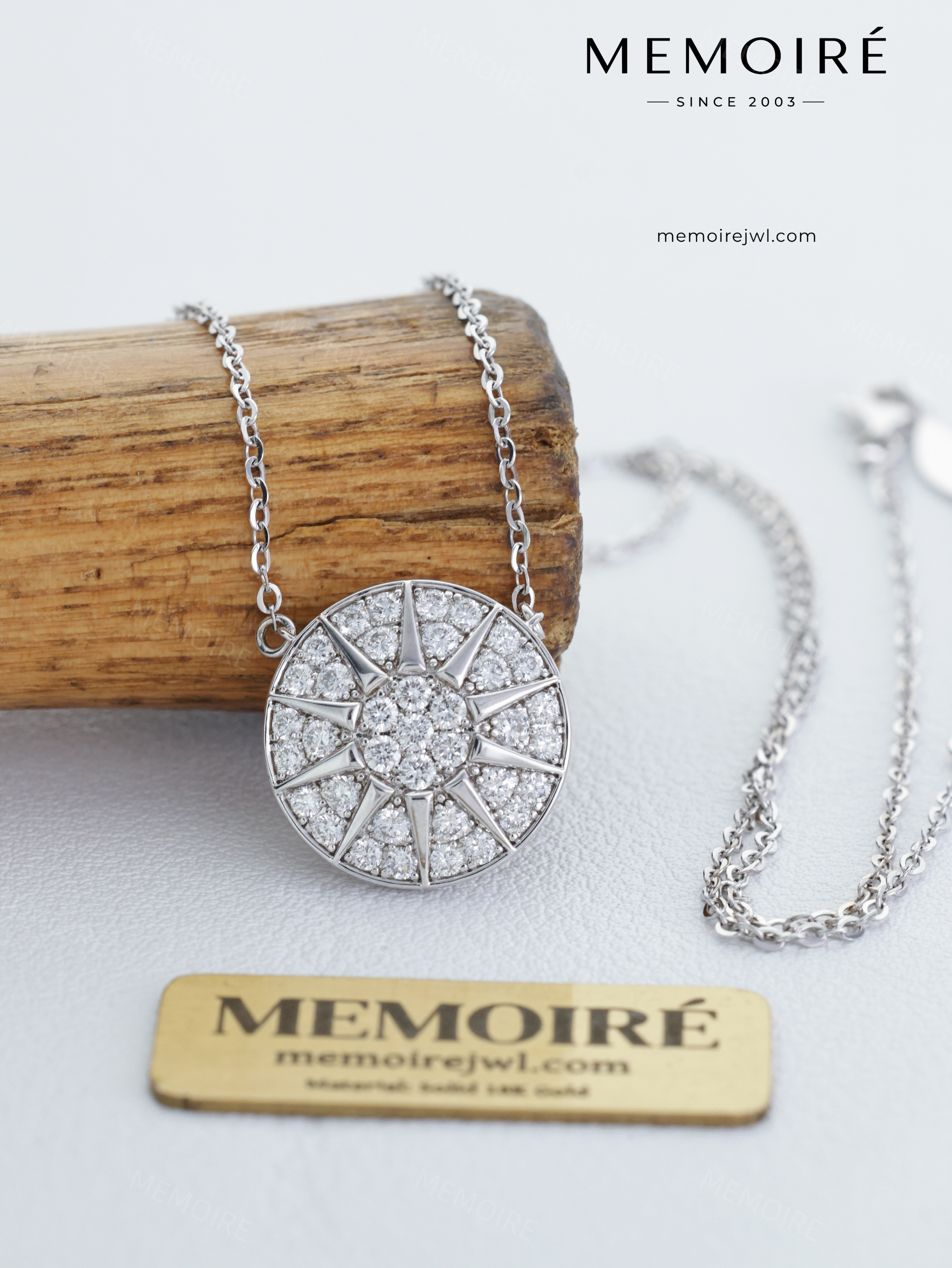 MEMOIRÉ 14K White Gold Full Pavé Six Pointed Star Necklace