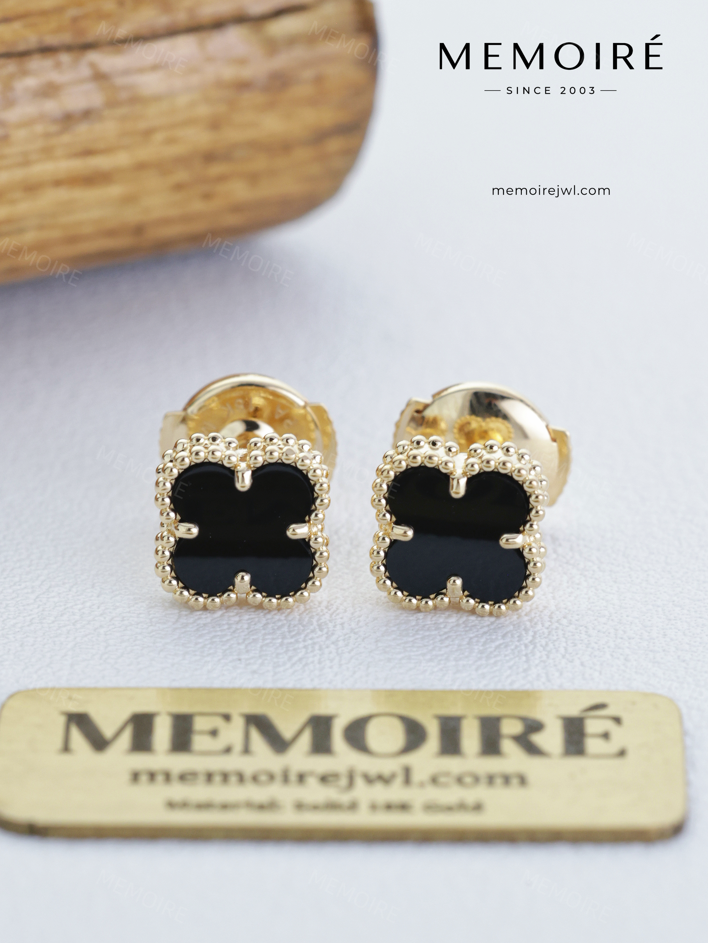 MEMOIRÉ 18K Yellow Gold Mini Black Onyx Single Flower Stud Earrings