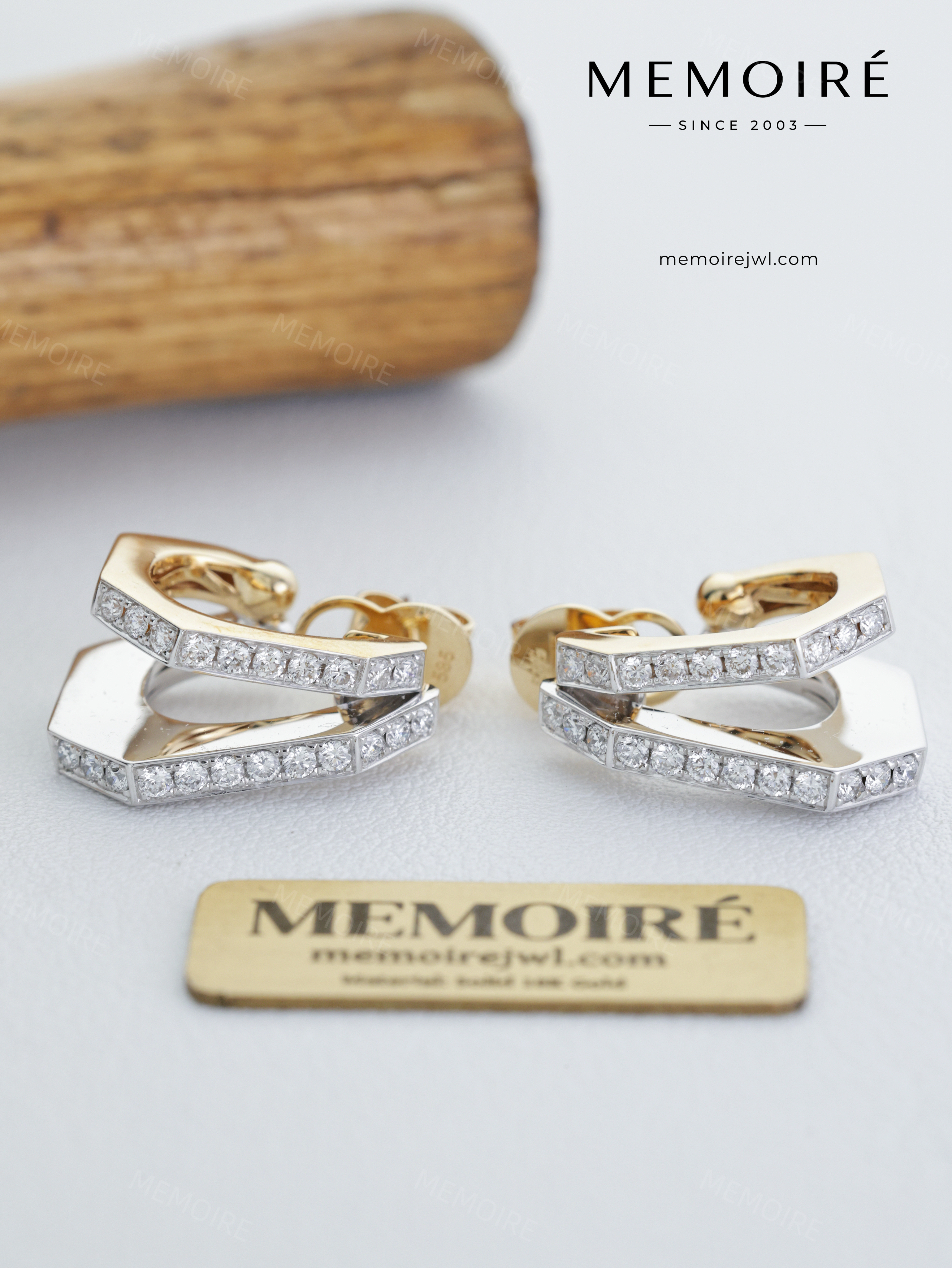 MEMOIRÉ 14K Yellow Gold Custom Double Row Diamond Stud Earrings