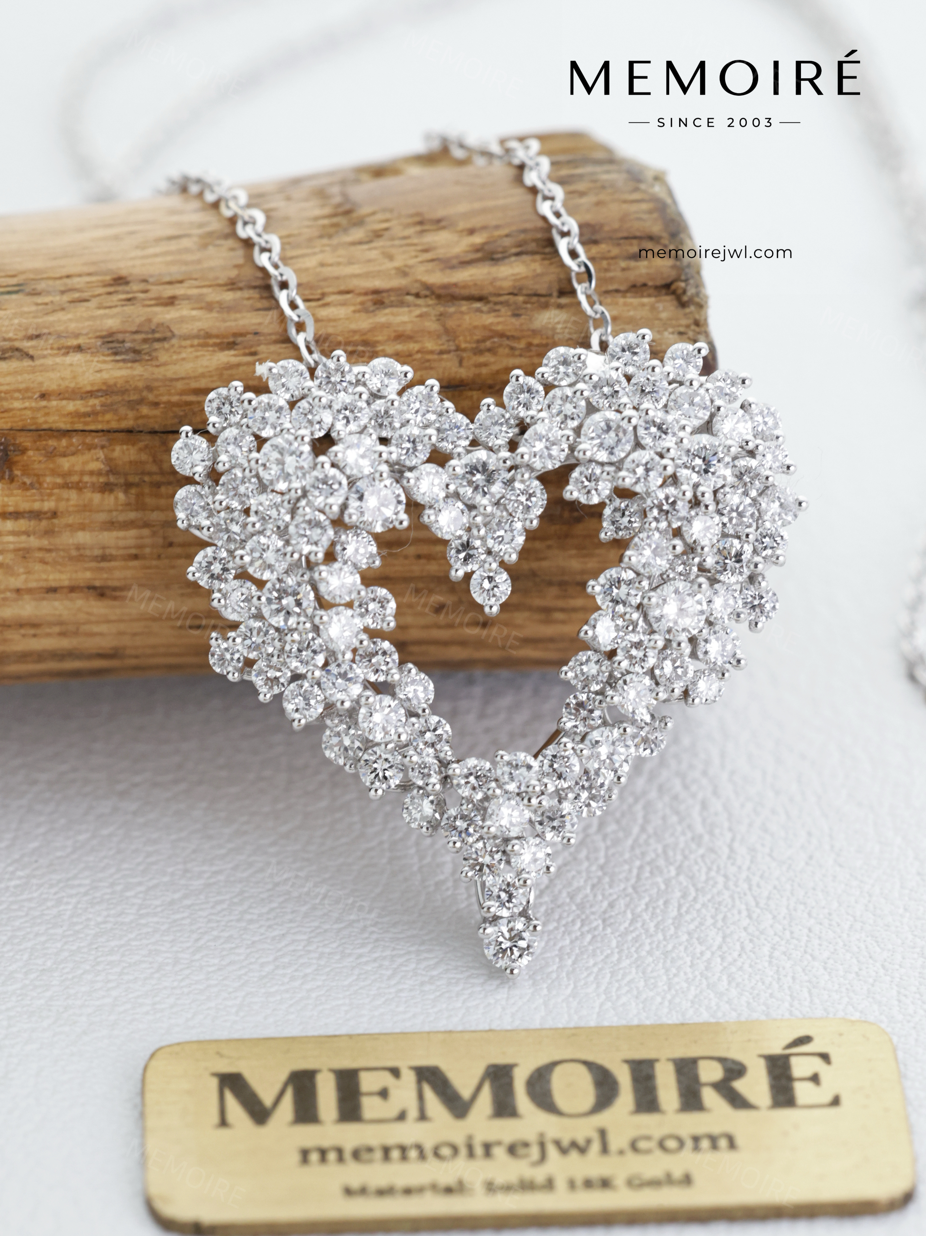 MEMOIRÉ 14K White Gold Full Pavé Heart Necklace