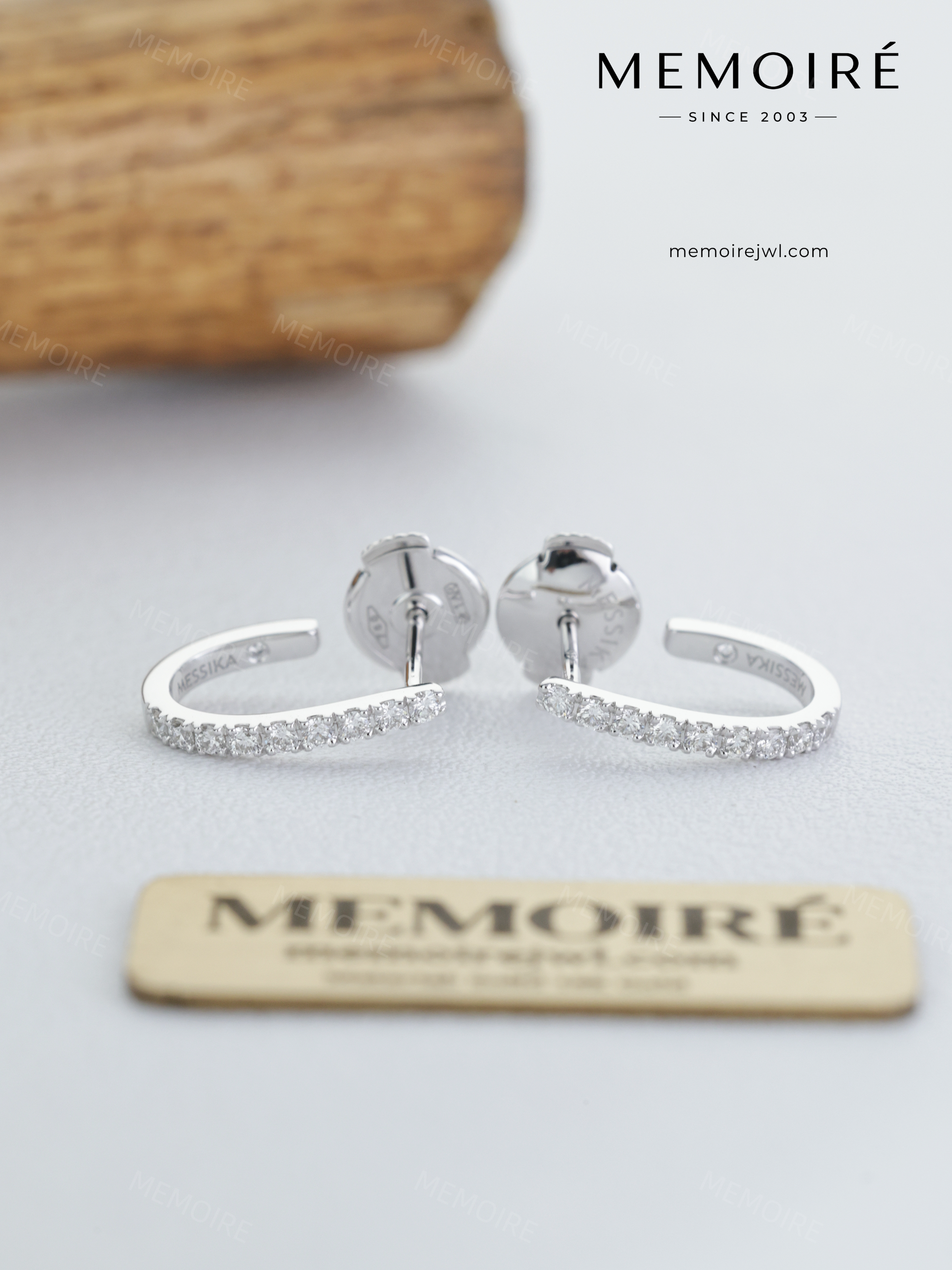 MEMOIRÉ 18K White Gold Linear Lab-Grown Diamond Stud Earrings