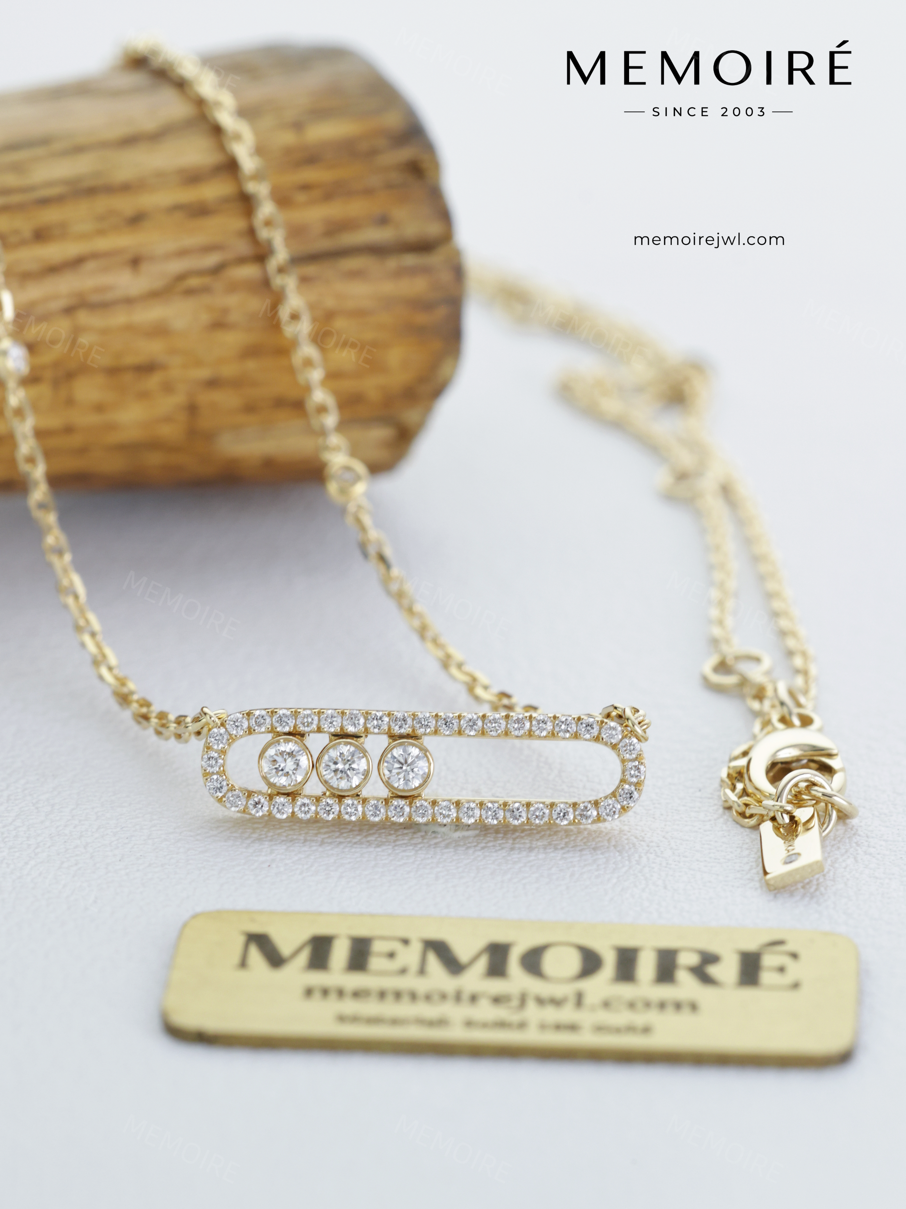 MEMOIRÉ 18K Yellow Gold Large Size Dancing Stone Necklace
