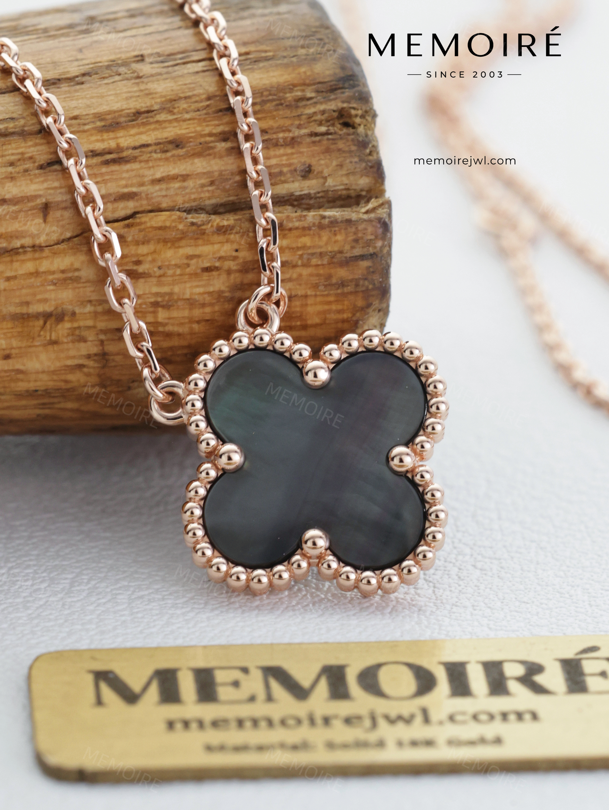 MEMOIRÉ 18K Rose Gold Grey Mother of Pearl Single Flower Necklace
