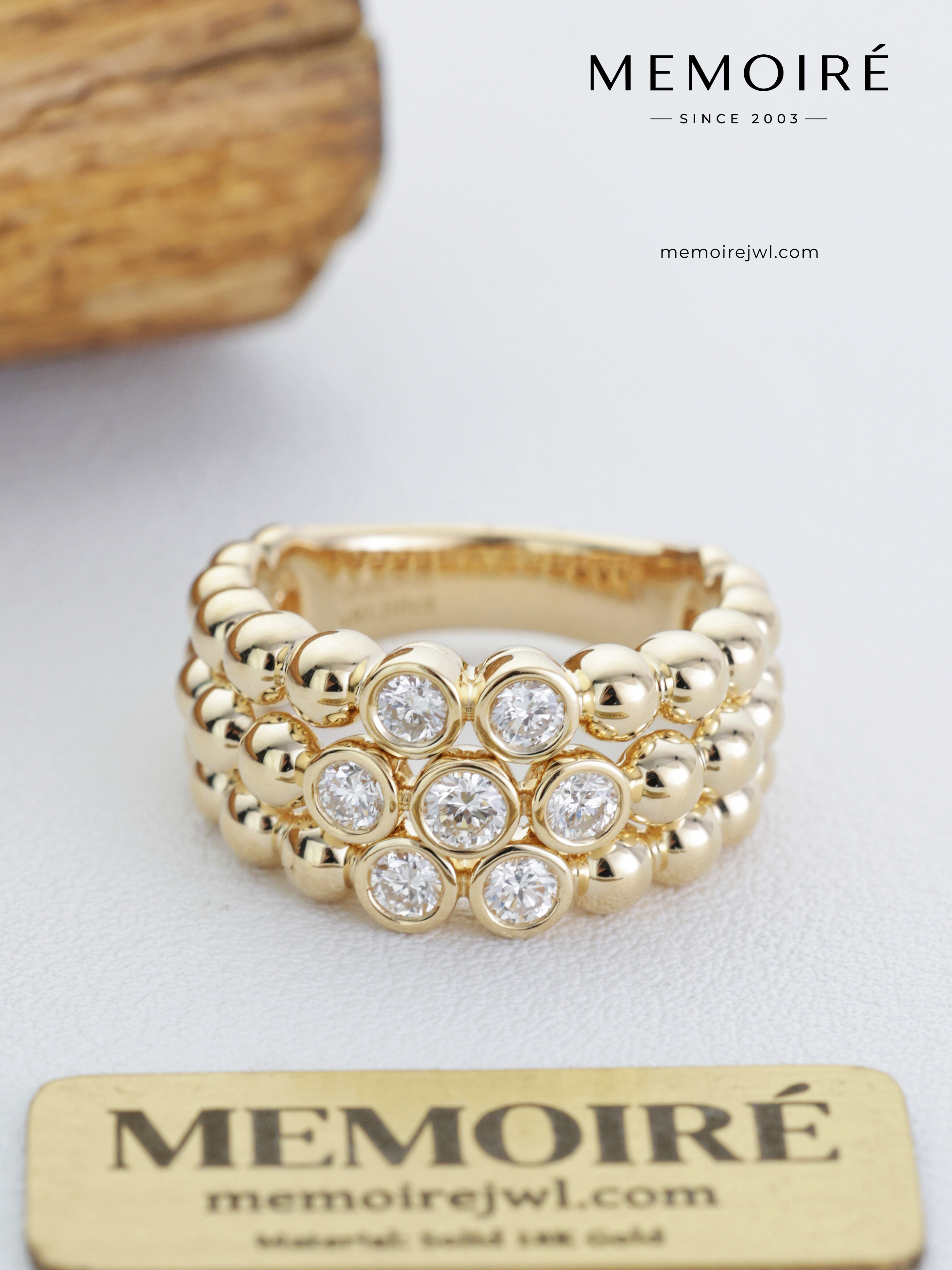 MEMOIRÉ 18K Yellow Gold Beaded Diamond Ring