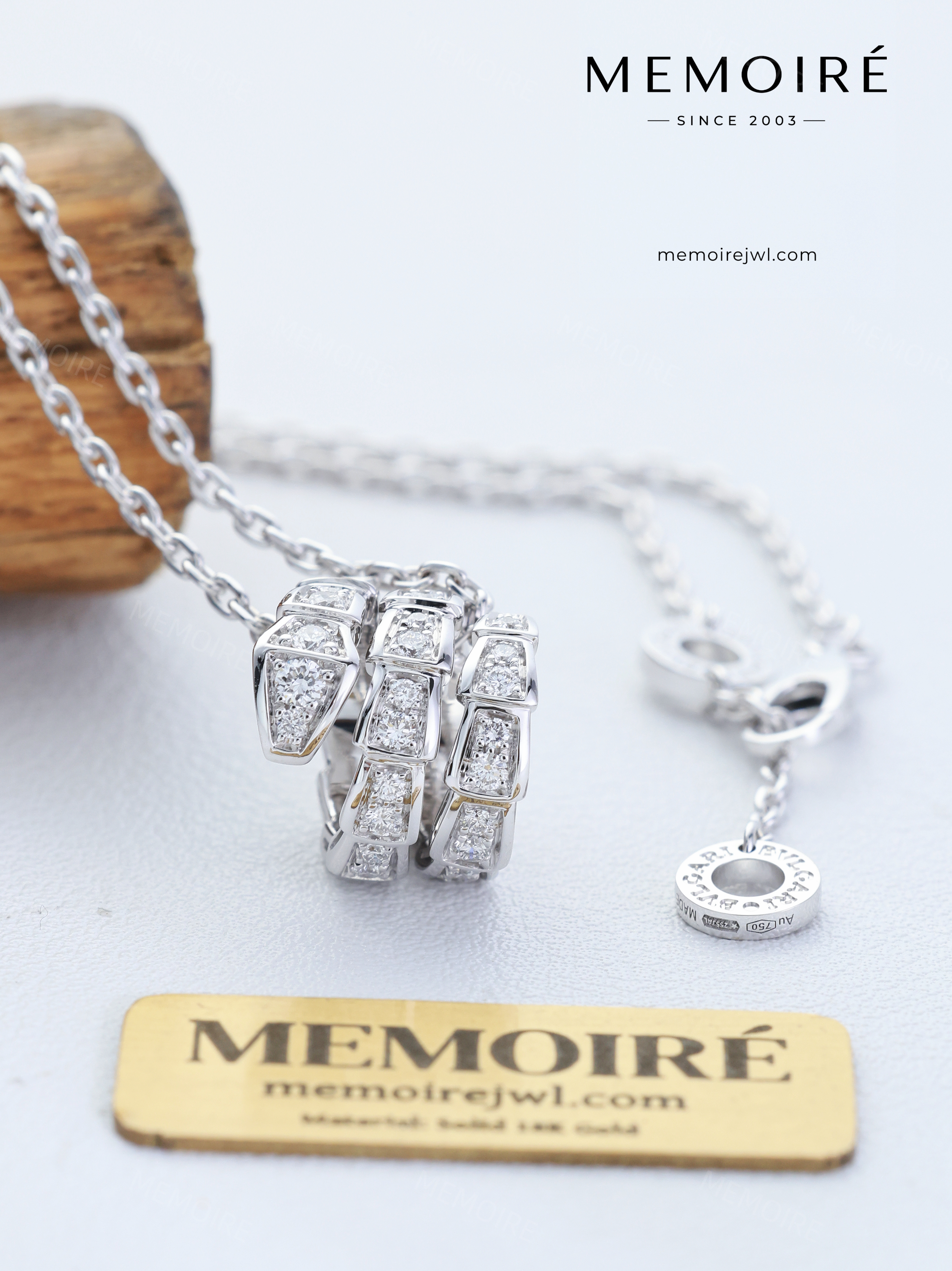 MEMOIRÉ 18K Gold Full Pavé Snake Pendant Necklace