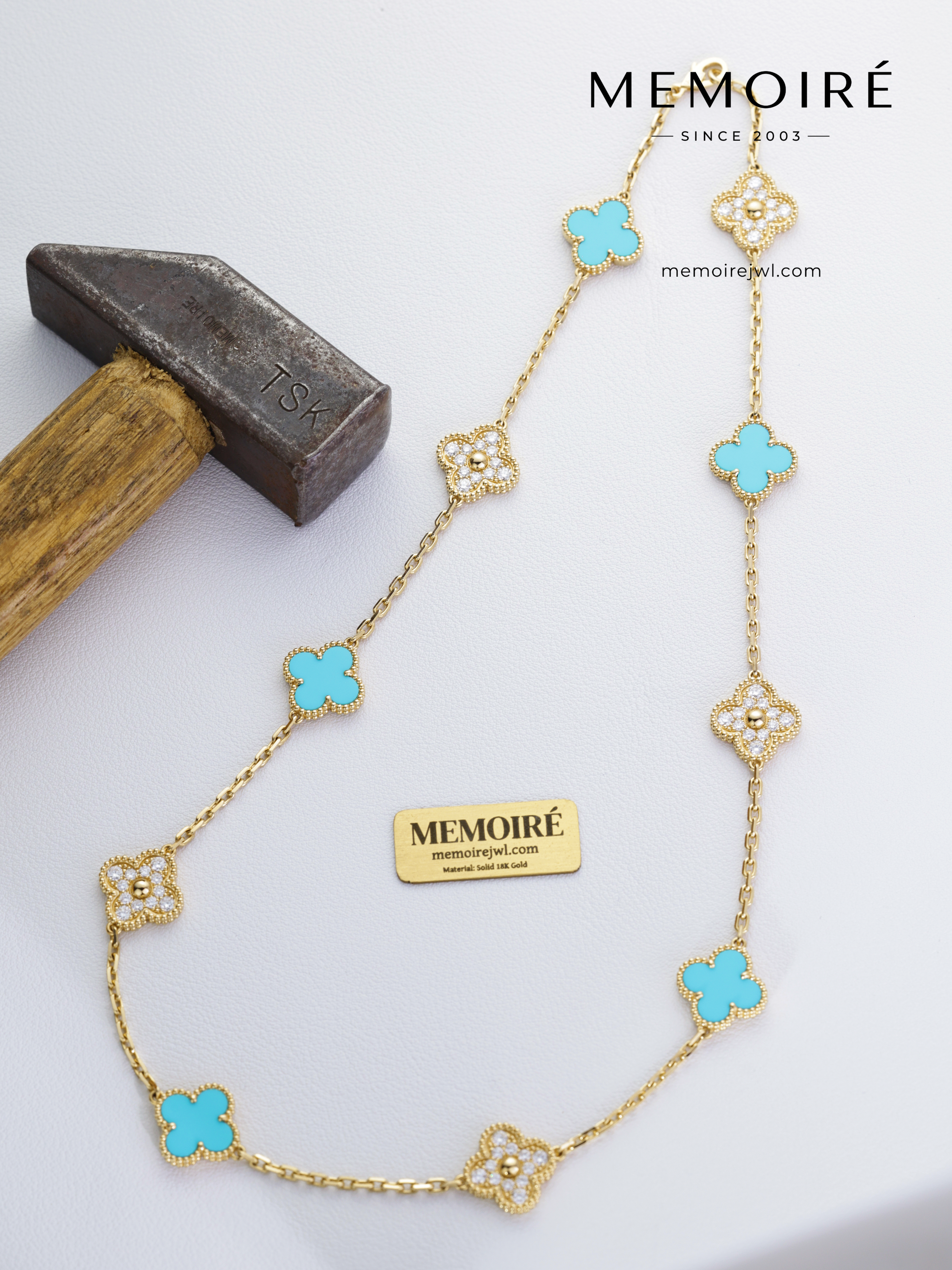 MEMOIRÉ 18K White Gold Ten Flower Necklace with Turquoise & Accent Stones