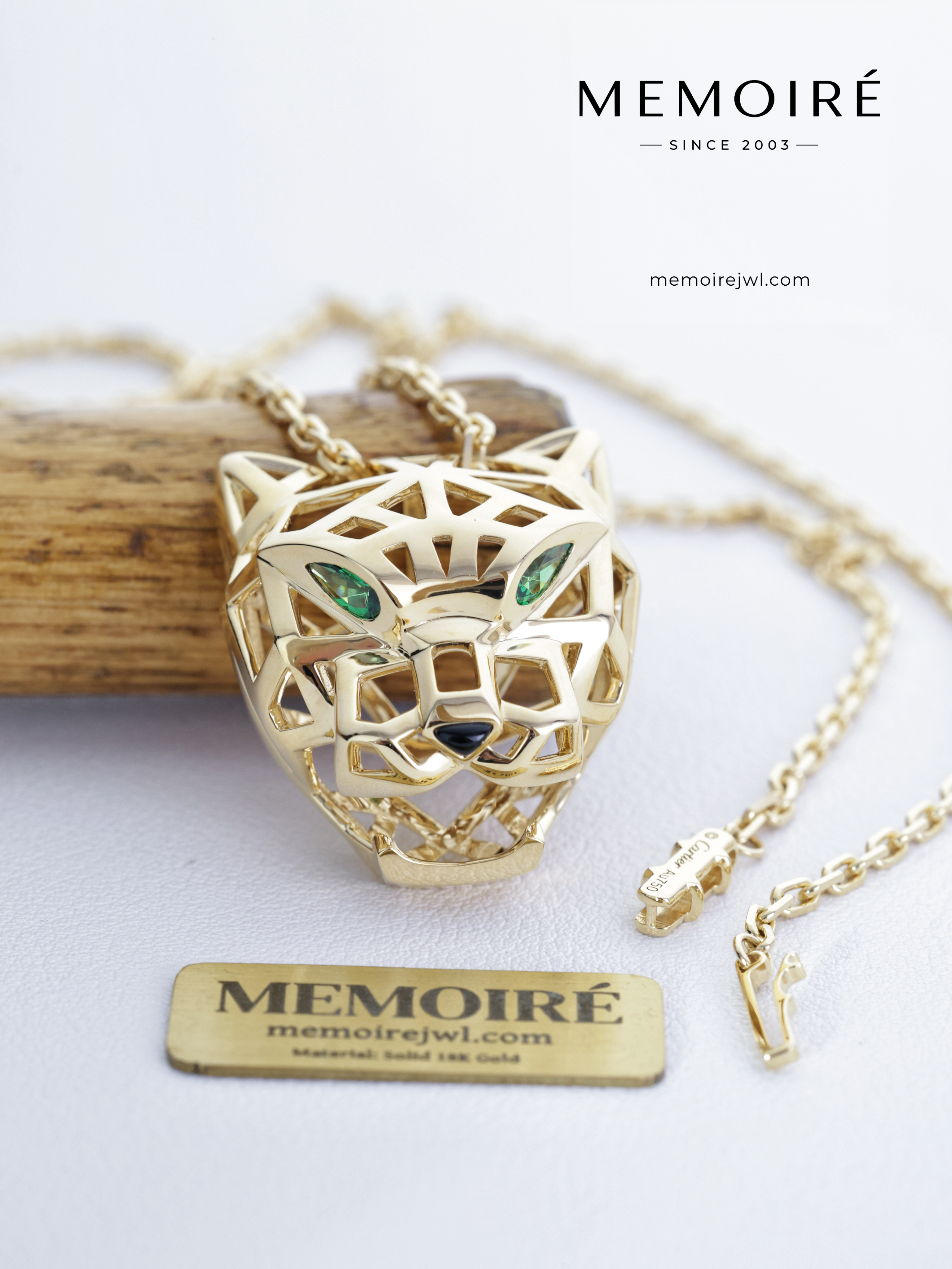 MEMOIRÉ 18K Yellow Gold Openwork Leopard Pendant Necklace